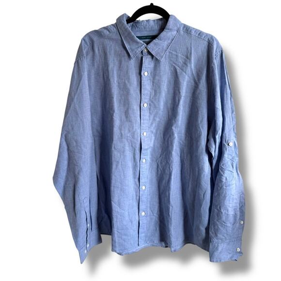 Perry Ellis Blue Casual Button Down Shirt Linen Blend Long Sleeve Mens 2XL - Picture 2 of 6